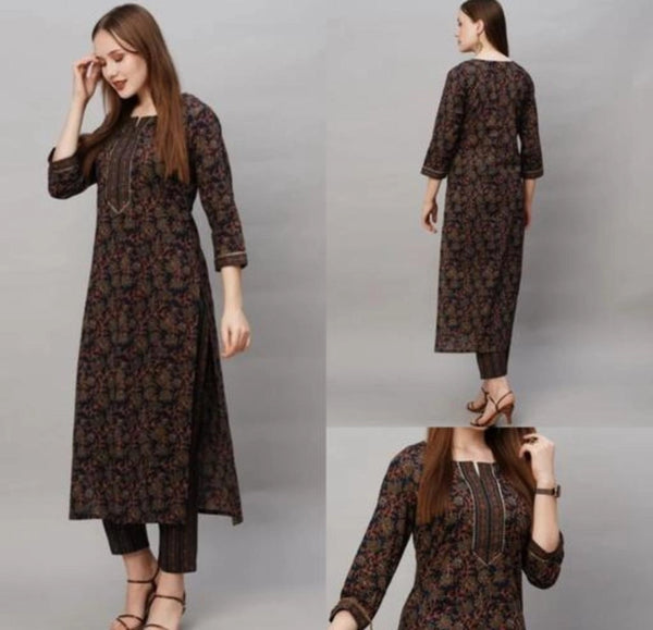 Cotton Blend Printed Kurti With Pant For Women Multicolor, S