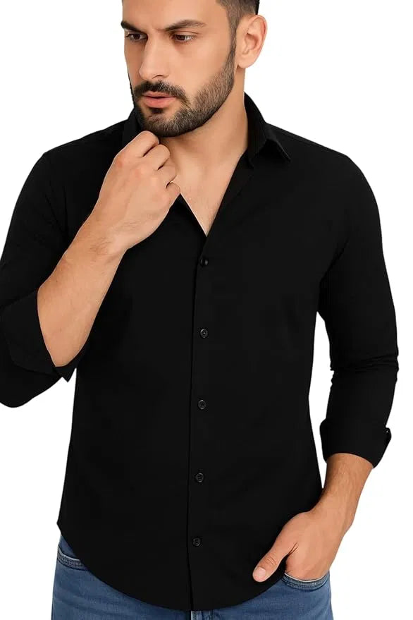 Men’s Black Slim Fit Formal Casual Shirt Full Sleeve Solid Shirt Pa...