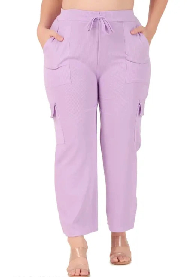Cotton Blend Straight Fit Trouser For Women Purple, S