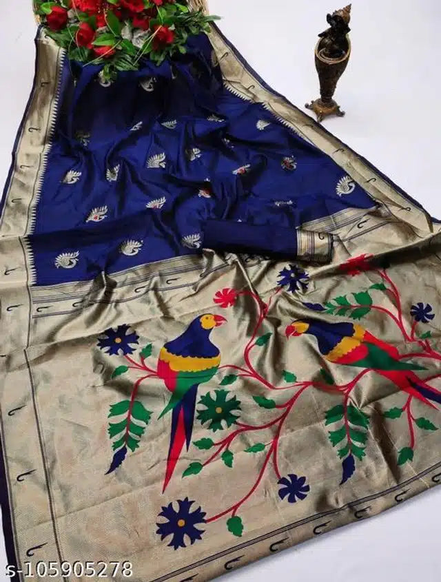 Banarasi Silk Saree With Blouse For Women Green, 6.3m