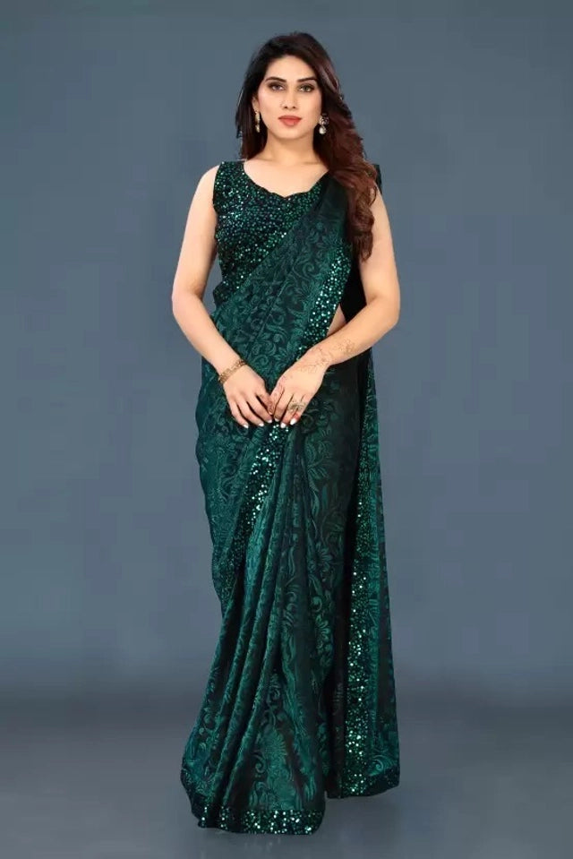 Lycra Blend Solid Saree For Women Navy Blue, 6.3 M