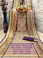 Banarasi Silk Saree With Blouse For Women Golden And Dark Red, 6.3m