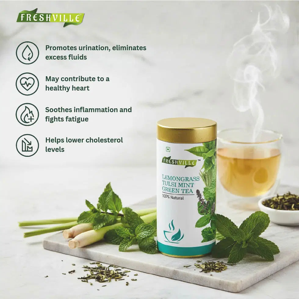 Freshville Lemongrass Tulsi Mint Green Tea - Premium Herbal Blend