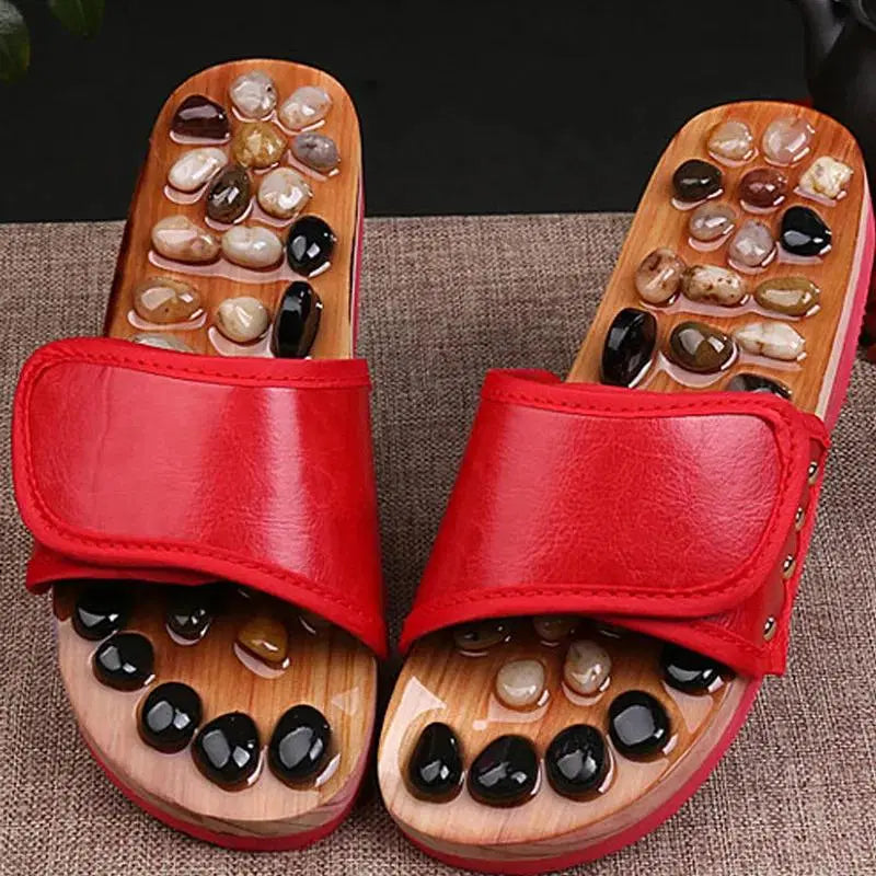 Acupressure Natural Stone Slippers - Foot Pain Relief Red