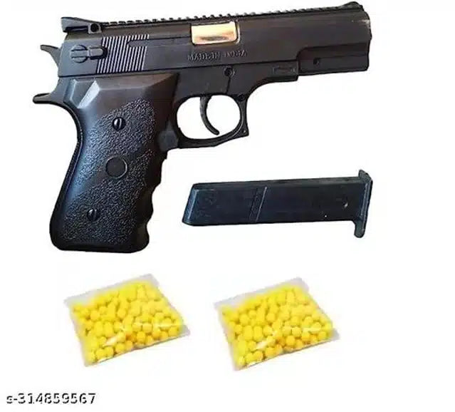 Toy Gun With Plastic Bullets Black Yellow, Set Of 1