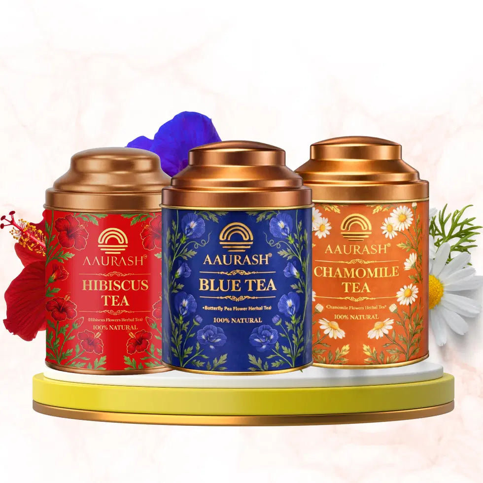 Aaurash Chamomile Tea, Blue Tea Hibiscus Combo 100 Natural Flower T...