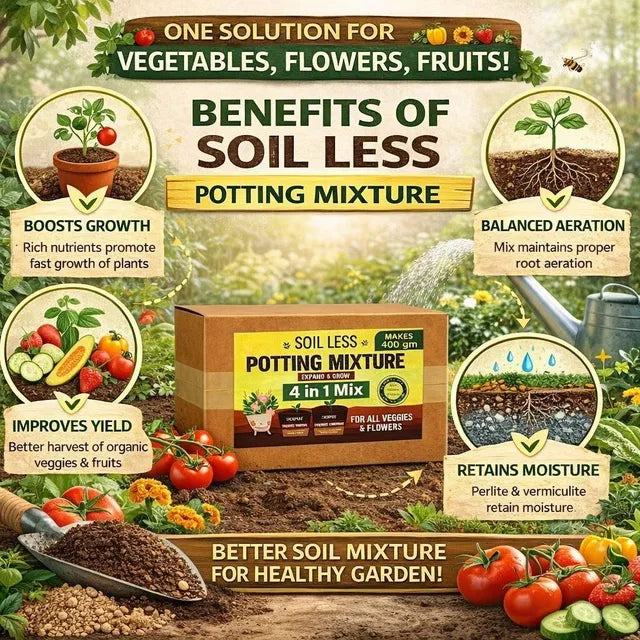 4-in-1 Soil-less Potting Mixture - Cocopeat, Vermiculite, Neem Orga...