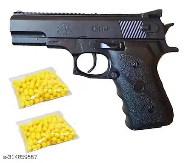 Toy Gun With Plastic Bullets Black Yellow, Set Of 1