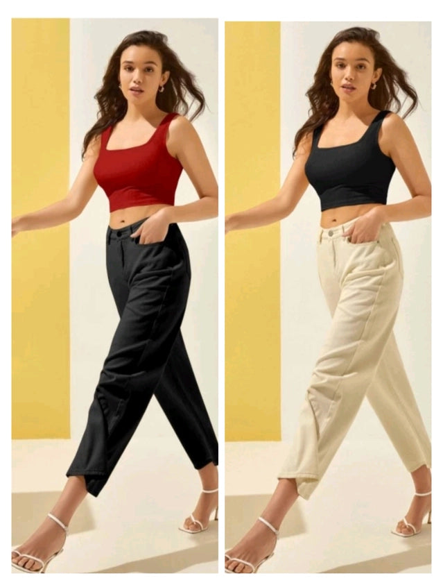 Cotton Blend Solid Top For Women Maroon Black, S Pack Of 2