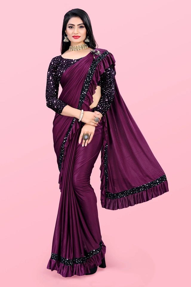 Lycra Blend Solid Saree For Women Sea Green, 6.3 M