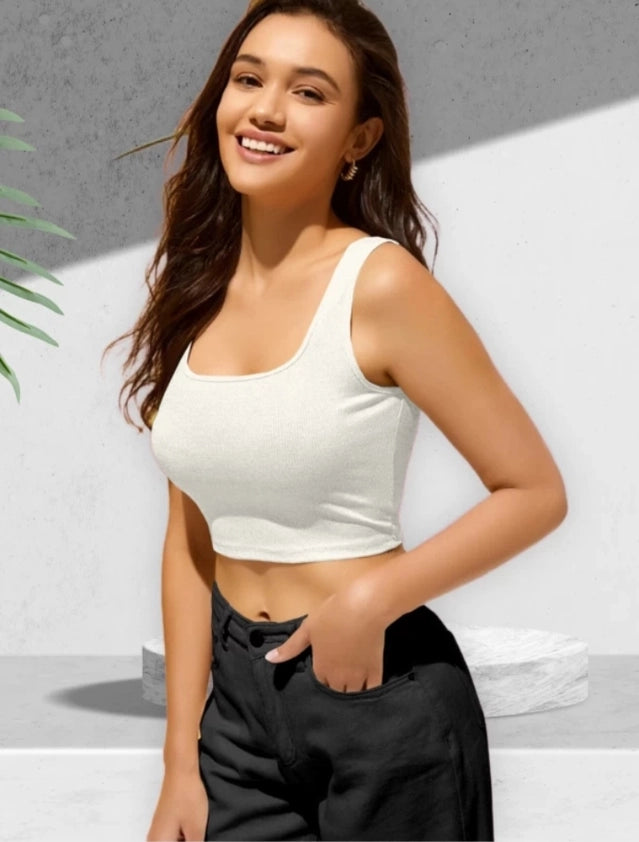 Cotton Blend Solid Top For Women White, S