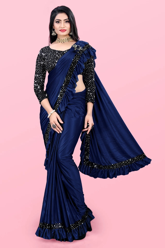 Lycra Blend Solid Saree For Women Sea Green, 6.3 M