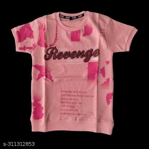 Cotton Blend Round Neck Printed T-shirt For Boys Peach, 2-3 Years