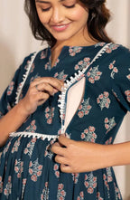 Floral Printed Notch Neck A-line Maternity Kurta
