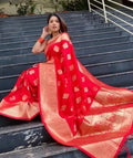 Jacquard Printed Saree For Women (red, 6.3 M)