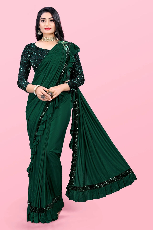 Lycra Blend Solid Saree For Women Sea Green, 6.3 M